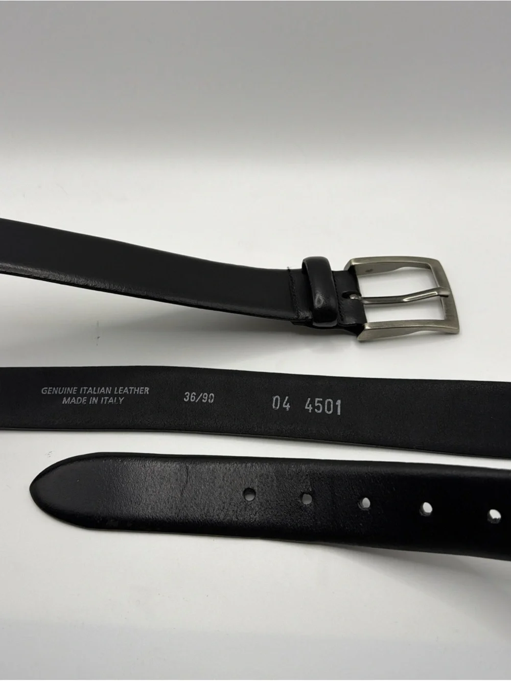 Black Italian Leather Dress Belt - Silver Color Buckle Men's Size 36/90